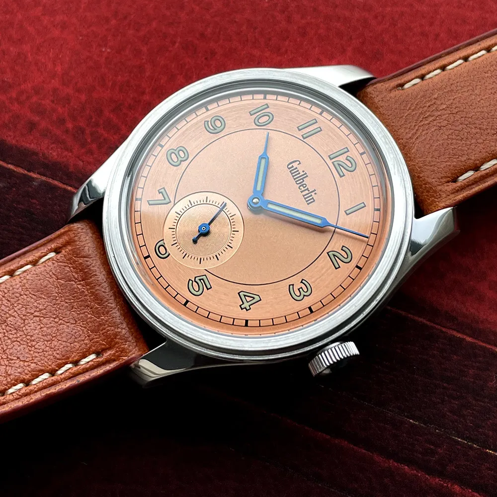 Montre pour homme de style vintage, cadran bleu, diamètre de 38 mm, mouvement mécanique à remontage manuel, étanche.