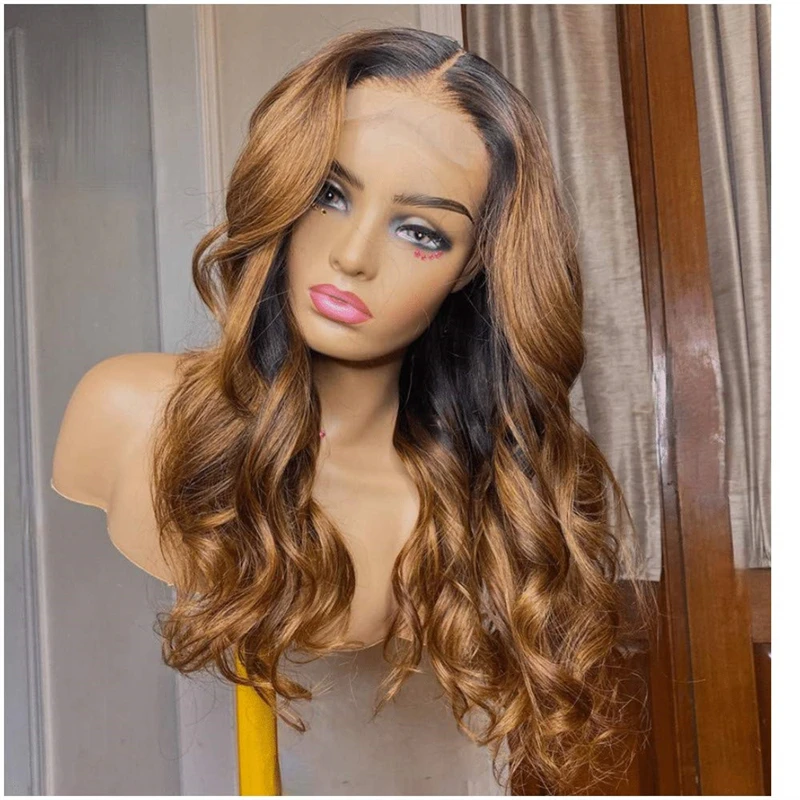 Soft 26Inch Ombre Brown 180Density Wave 5x5 Silk Base Preplucked Jewish Human BabyHair HD Lace Wig European Hair Glueless