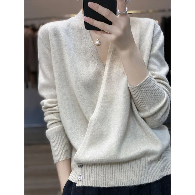 Japanese Kimono Cardigan Pure Wool Sweater Female Cross V-Neck Knitted Cardigan 2023 Spring and Autumn Loose Leggings Retro Top