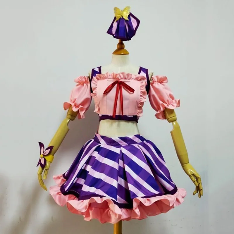 Customize The Anime Aikatsu cos Hoshimiya Ichigo cosplay Cute Striped dress Female stage costume suit