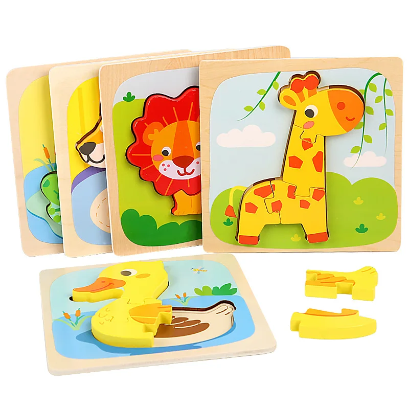 Educational Memory Games for Children Colorful Wood Animal Puzzle 3D Intelligence Game Wooden Toy Jigsaw Board Kids Toys Gifts