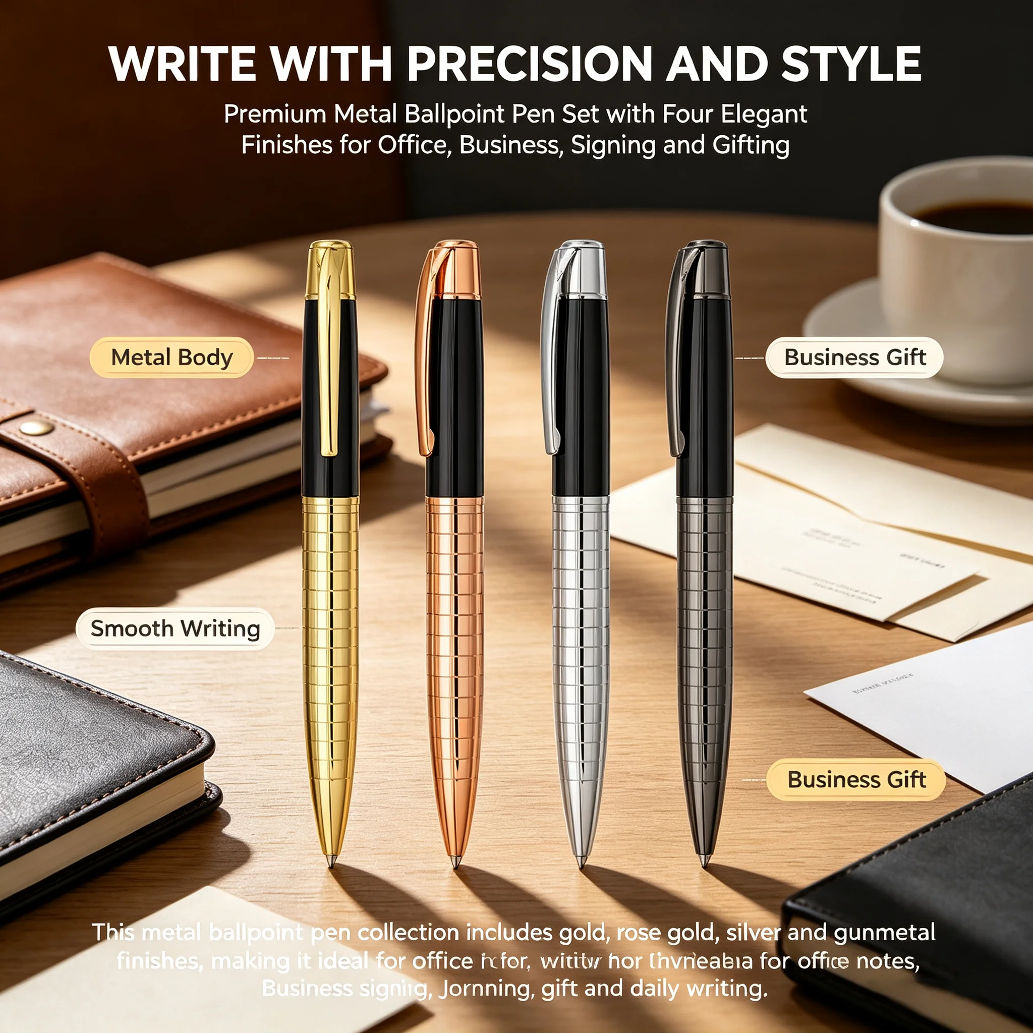1Pc Business High-end Metal Rotating Ballpoint Pen, 1.0mm Medium Ball Point Black Ink,Durable,Smooth Writing Office Supplies