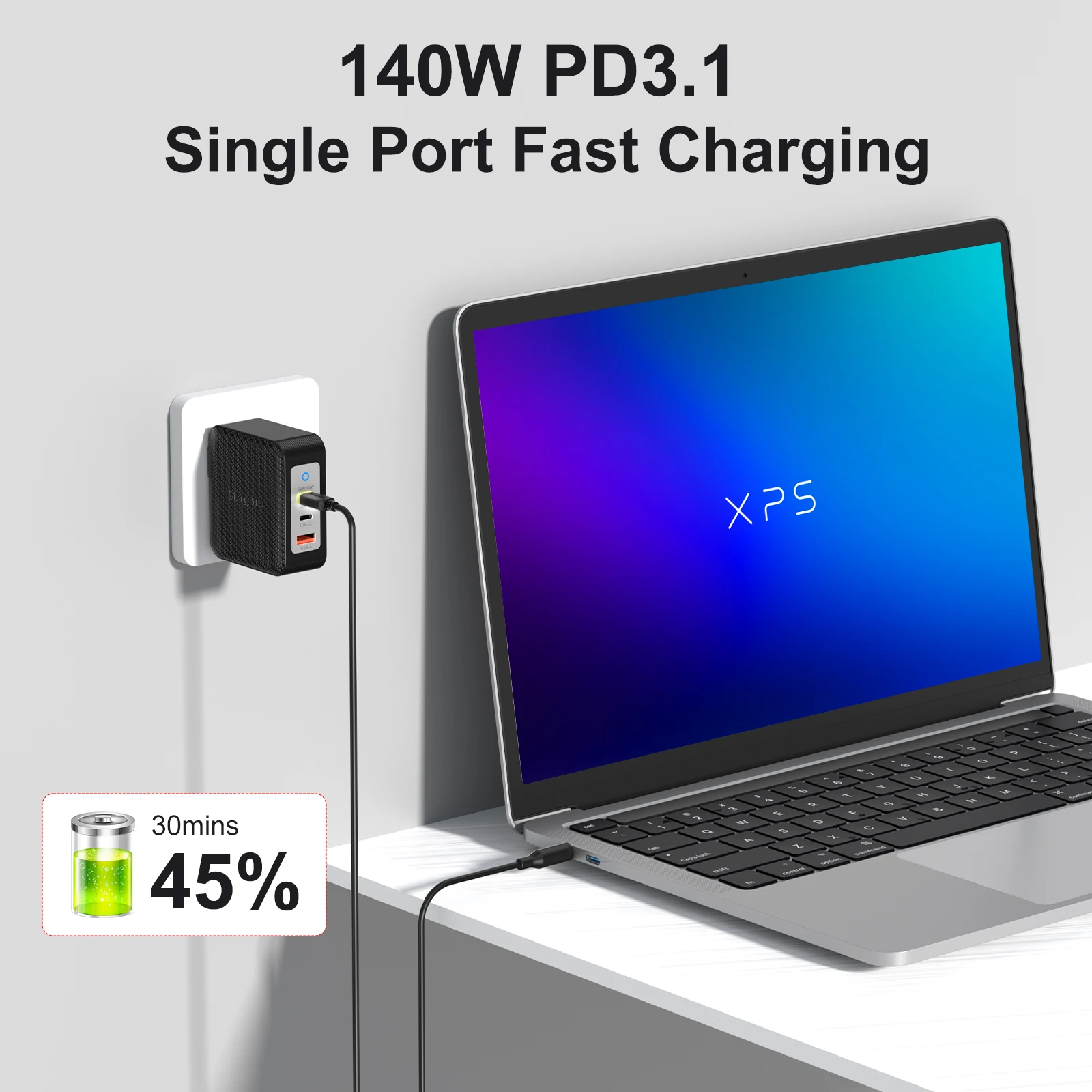 140W USB C Charger PD3.1 3-Port GaN+ Laptop Wall Power Adapter Foldable Plug  for Dell XPS, iPad Pro, Galaxy, iPhone 15 Pro