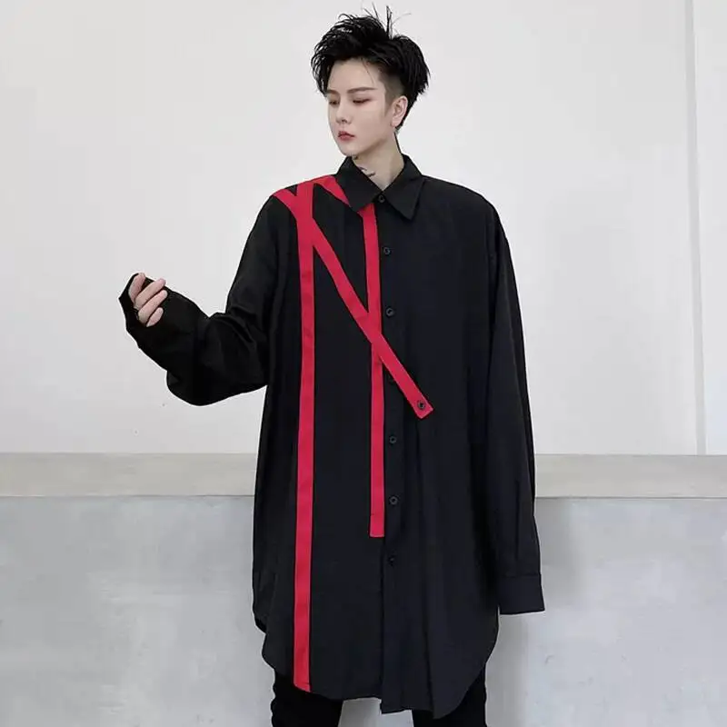 HKSH Spring Summer New Trend Brand Men's Tide Loose Fit Shirt Contrast Color Ribbons Long-Sleeved Casual Versatile Shirt HK22373