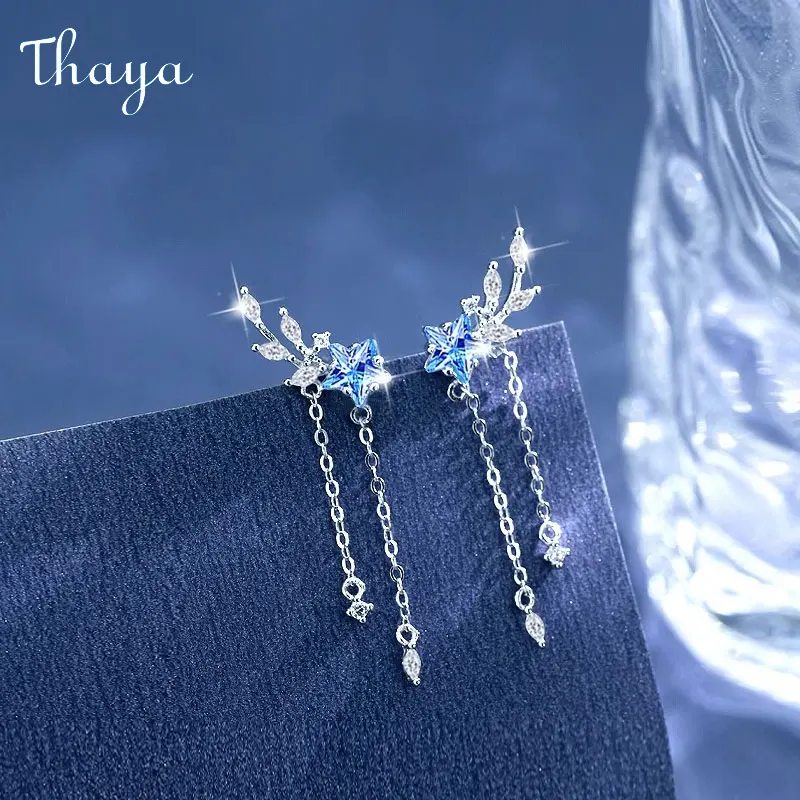 Thaya S925 Sterling Silver Women Earrings Blue Crystal Pendant Earring Dangle for Women Eleagnt Female Fine Jewelry Girl Gifts