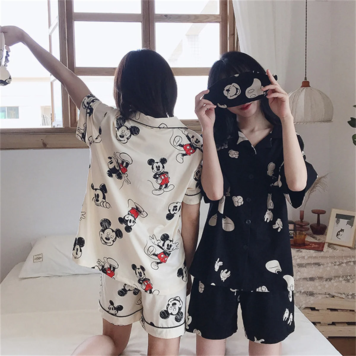 hibobi 2Pcs Summer Ladies Short-Sleeved Home Wear Set Cute Casual Breathable Cartoon Print Pattern Pregnant Women Home Wear Set