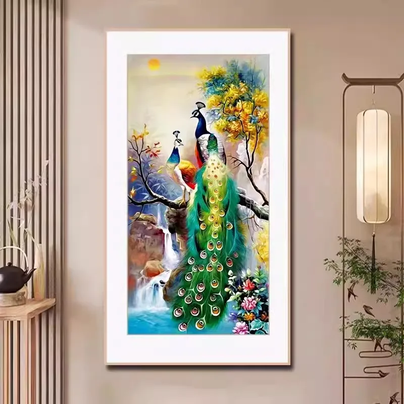 

Peacocks 11CT Printed Needlework,DIY Living Room Printed Cross Stitch,Sets For Embroidery Kit Full Cotton/Silk Threads