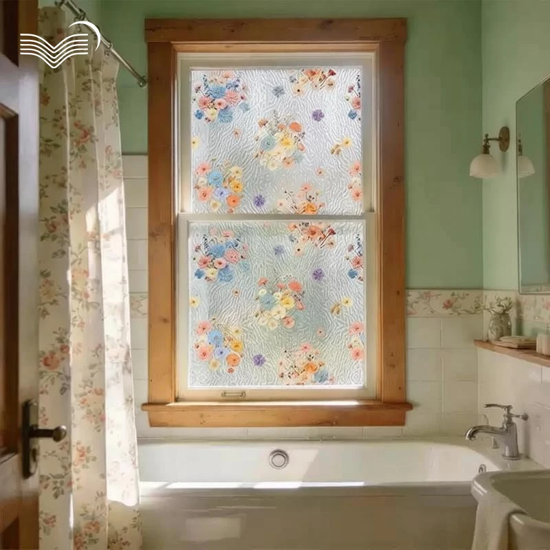 Water Ripple Vintage Floral Static Cling Window Film Translucent Anti-peep PVC Glass Sticker Decorative Privacy Window Decal