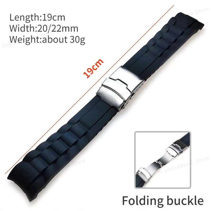 Universal Curved End Silicone Watch Band 16/18/20/22/24/26mm Soft Rubber Watch Strap Folding Buckle for Men Watch Replacement