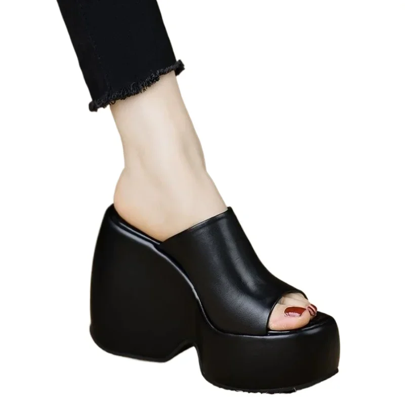 2025 novo dedo do pé aberto chinelos femininos moda super alta chinelos casuais feminino verão melhor vendedor sólido plus size plataforma chinelos