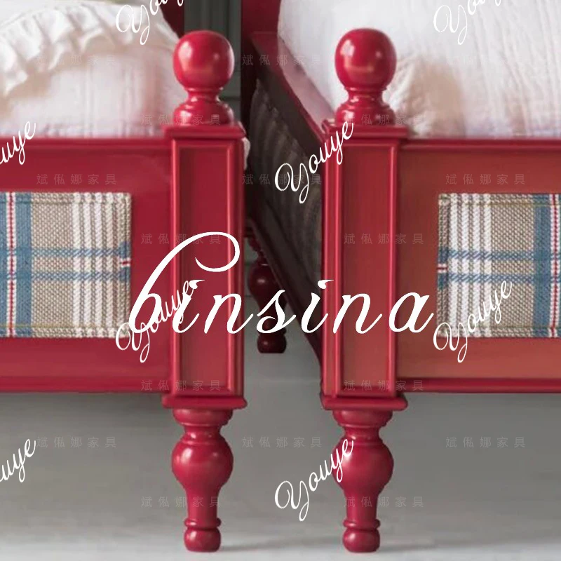 [المدينة الرجعية] سرير مفرد للأطفال/غرفة نوم رئيسية من الخشب الصلب الأحمر وسرير مزدوج/سرير فتاة جيدة للأولاد يمكن تخصيصها