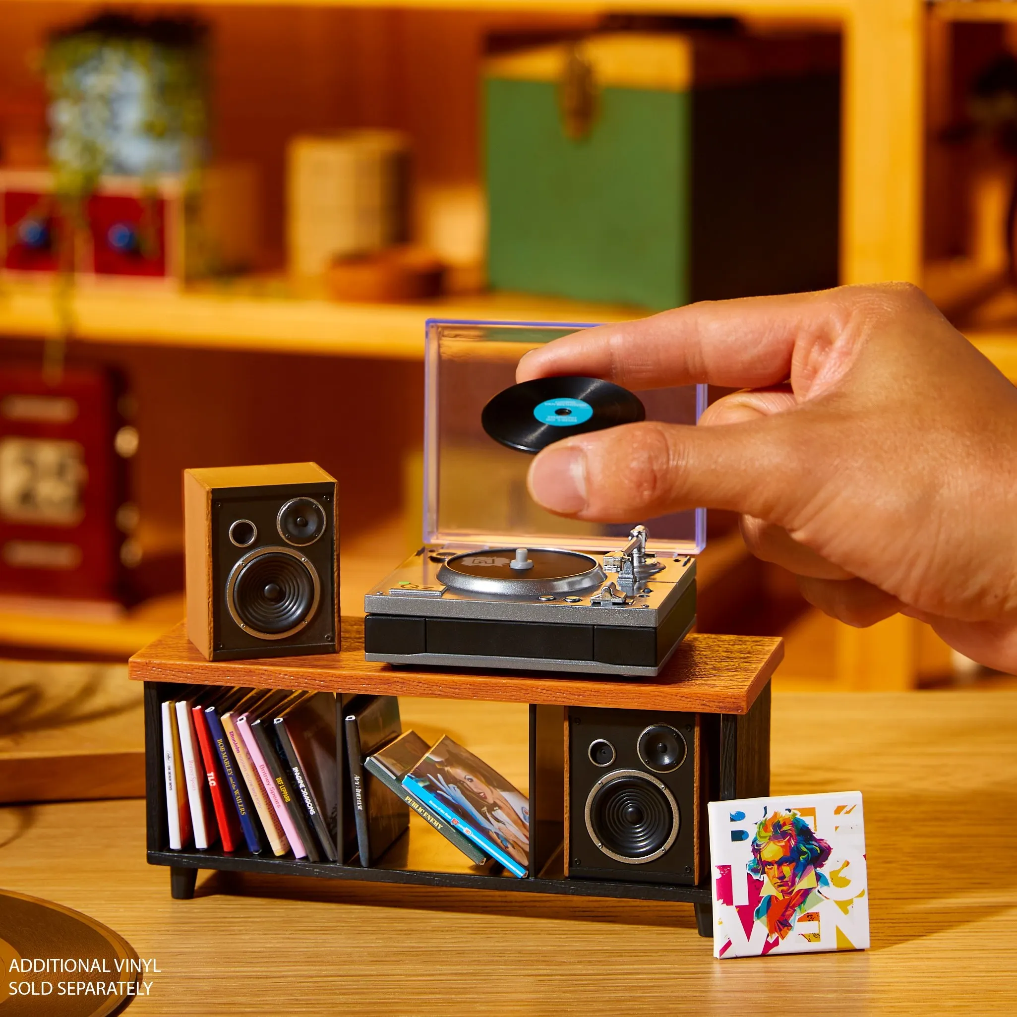 Toca-discos de vinil MGA Miniverse, Toca-discos em miniatura, Caixa Surpresa de Bolas, Mini Discos de Vinil