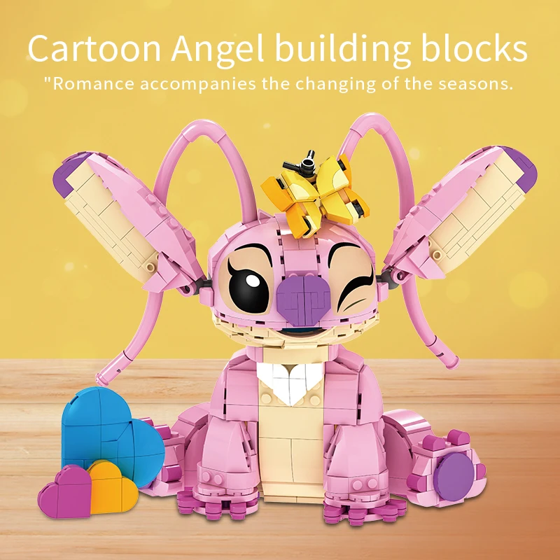 New Stitch Angel Building Blocks  Piece Cartoon Toys with Moving Ears Kids Assembly Gift for  Boys Girls Birthday 2025 Hot