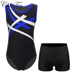 Conjunto de leotardo de gimnasia con pantalones cortos para niños, trajes de baile de Ballet, mono Unitard de entrenamiento, ropa deportiva para gimnasio, trajes de entrenamiento de Yoga