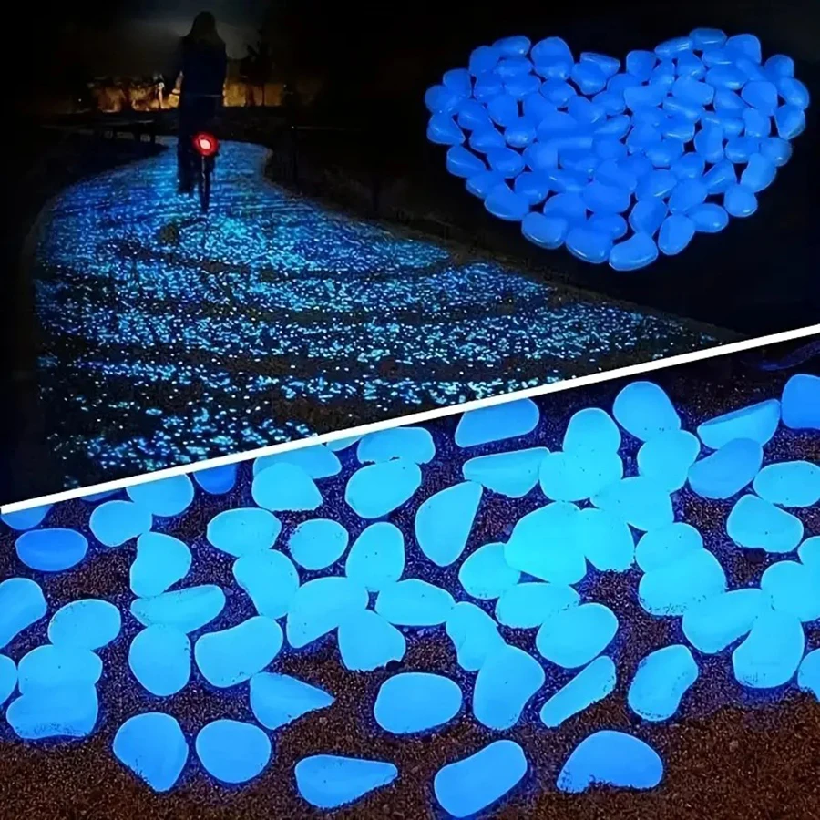 100pcs Luminous Stone Garden Fish Tank Aquarium Landscape Artificial Fluorite Fluorescent Luminescent Pebble Cross border Colore