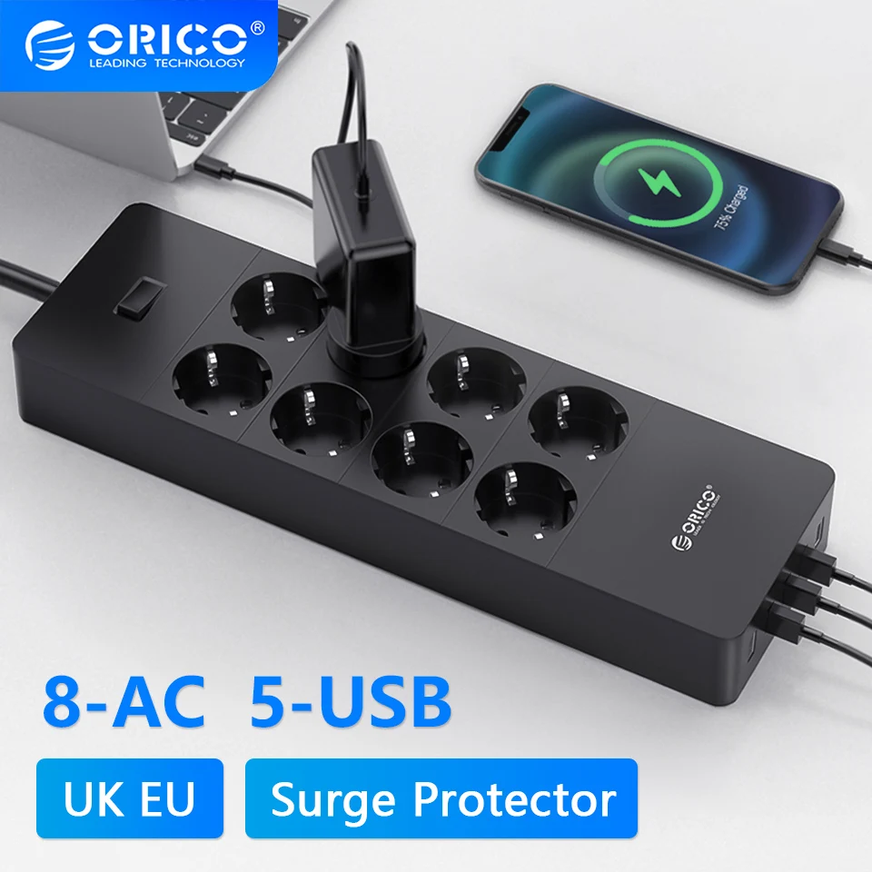 ORICO 스마트 전기 소켓 멀티 AC 콘센트 전원 스트립 어댑터, 다중 USB 포트 서지 보호기, 1.5M 연장 케이블, EU UK