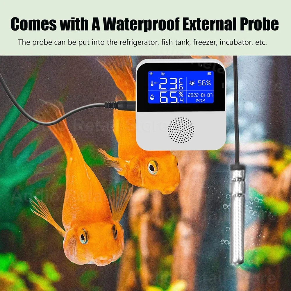 Wifi Temperature Humidity Sensor Alarm Smart Home Indoor Outdoor Thermometer Detector For Plant Aquarium Support alexa bbq