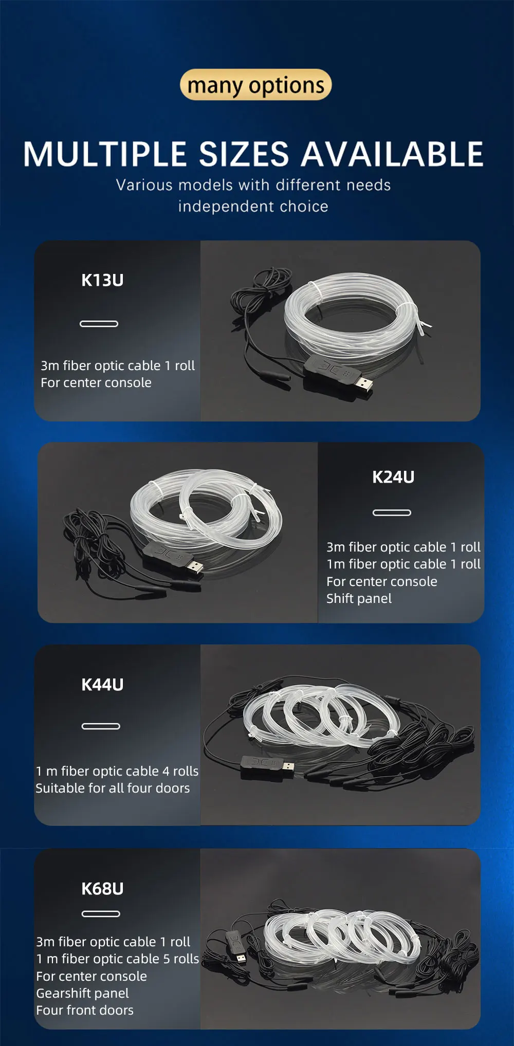 Car RGB LED Ambient Light Strip USB Fiber Optic Atmosphere Car Neon Interior Light Strip Center Console Door Decoration Lamp