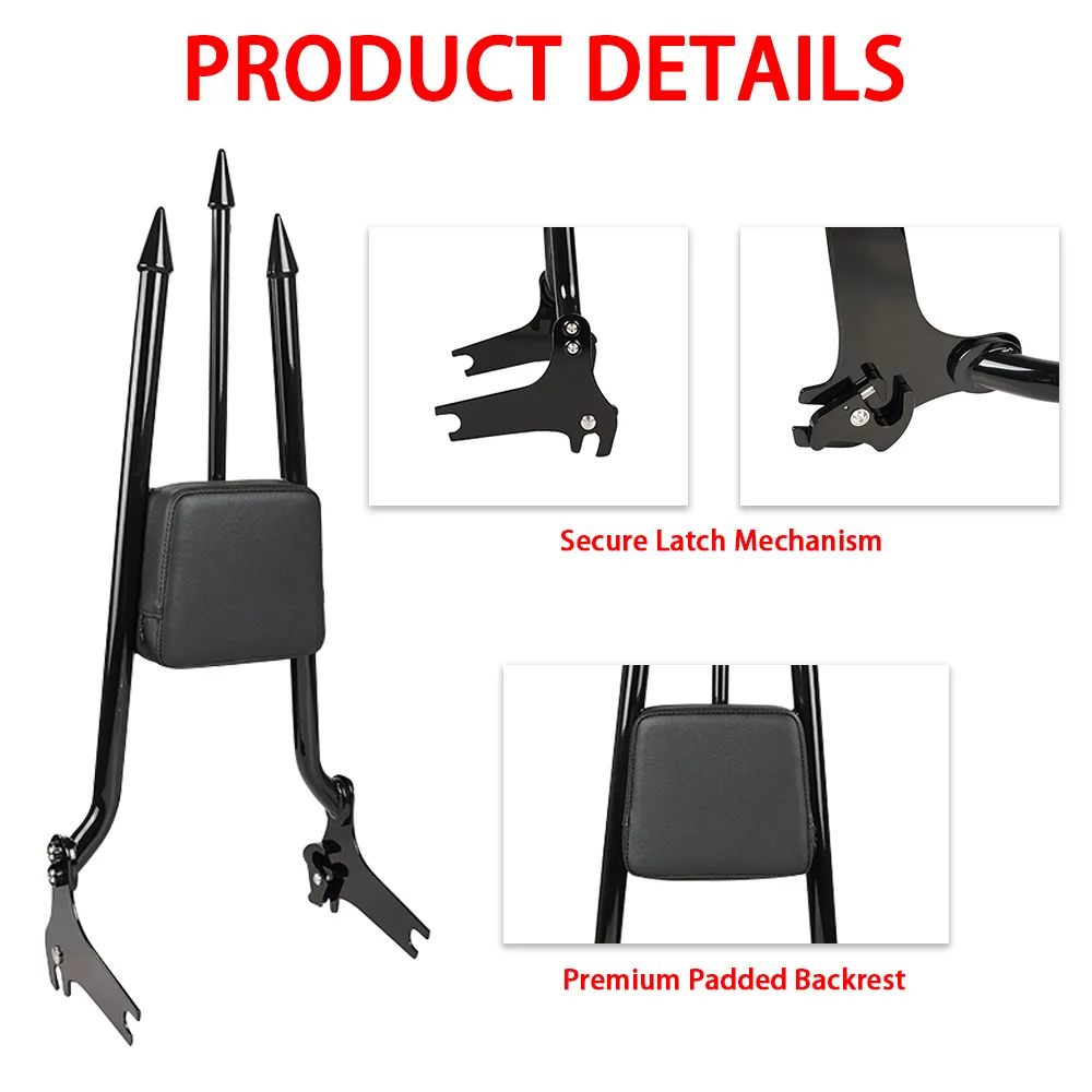 

Black Leather Rear Passenger Backrest Sissy Bar Pad With Mount Bracket Fit For Harley Road King CVO Electra Glide 1997 - 2008