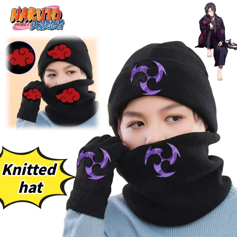 Naruto Uzumaki Naruto Uchiha Sasuke mercancía creativa de Anime de alta calidad gorro de punto cálido bufanda de invierno de dibujos animados personalizada