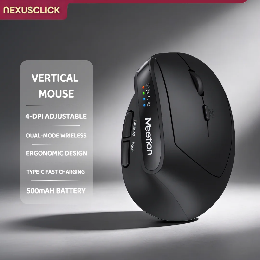 NexusClick Vertical Ergonomic Wireless Mouse,2.4G Bluetooth 2400 DPI Adjustable Rechargeable Long Battery Life for Laptop Office