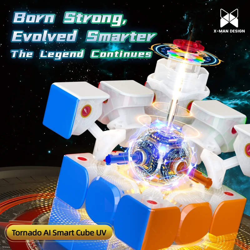 [CubeFun] QiYi X-Man Tornado V4 AI الذكية مكعب الأشعة فوق البنفسجية المغناطيسي ماجيك مكعب السرعة ستيكيرليس المهنية ألعاب متململة لغز