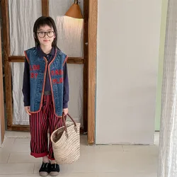 2025 Spring Autumn New Children's Vest Clothes Girls Cotton Denim Waistcoats Toddler Boys Sleeveless Jacket 1-6y Kids Coats Tops
