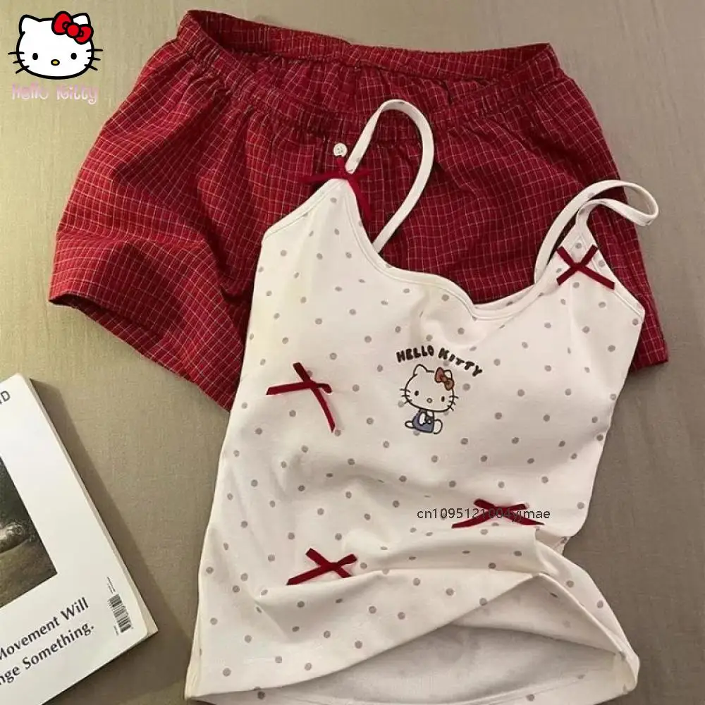 Sanrio Hello Kitty топы на подтяжках с героями мультфильмов, летняя студенческая жилетка с принтом Lustful Hot Girl Kawaii, милый жилет с бантом и подушкой на груди