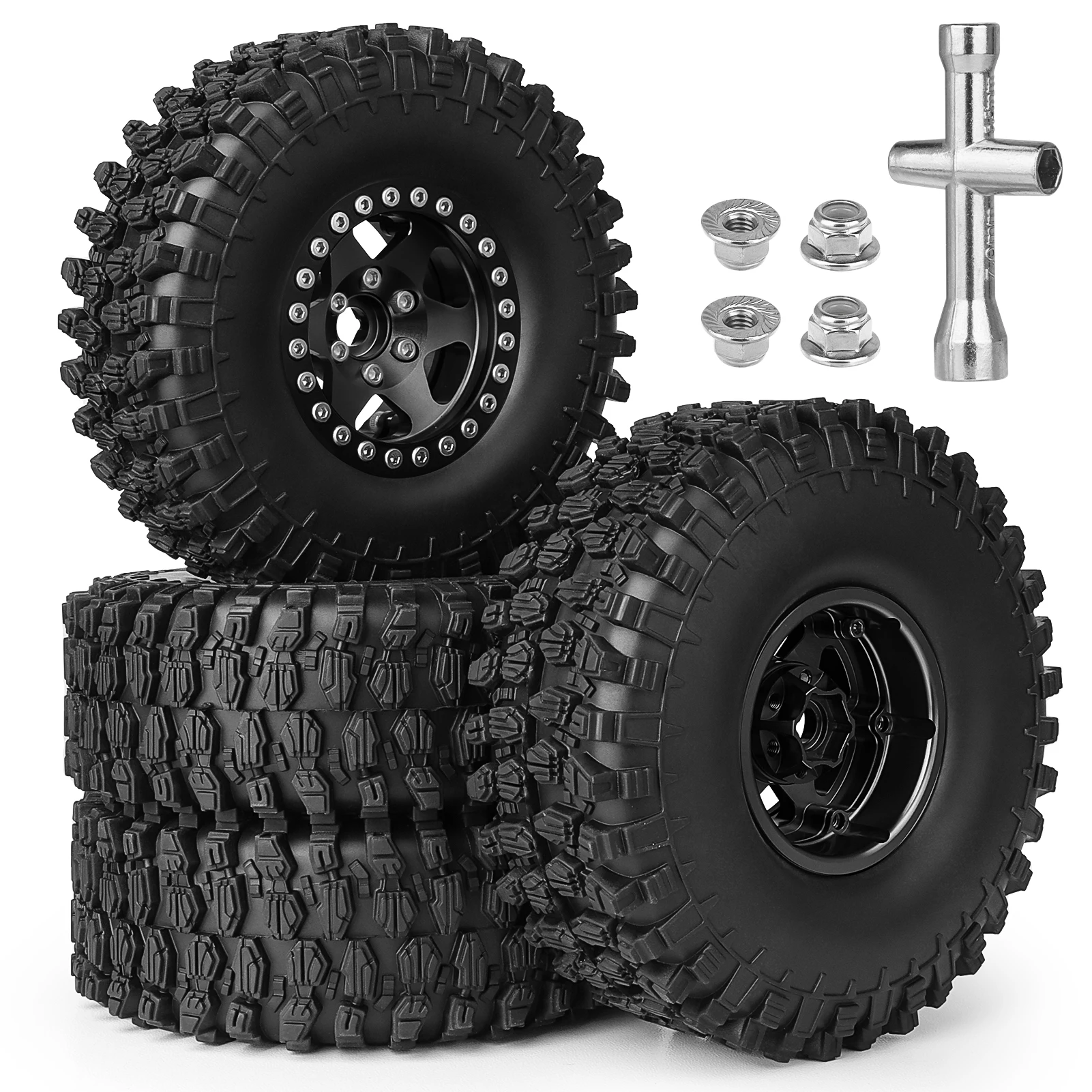 

HobbyPark 1/10 RC Crawler 1.9 Beadlock Wheels Tires 4.72" Height Soft for Traxxas TRX4 Axial SCX10 II III Redcat Gen 8 Rocks Mud