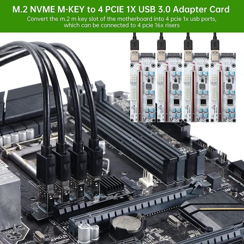 M.2 nvme KEY-M〜4ポートpci-e 1x usb 3.0,m.2 b-key pcci-eアダプターカード,btc miner eoreumマイニング用