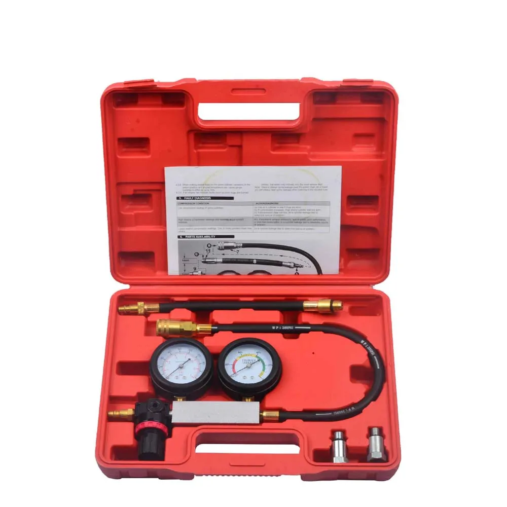 NEW Cylinder Leak Tester Compression Leakage Detector Kit Set Petrol Engine Gauge Tool Double Gauge System Automobile Tools SK10