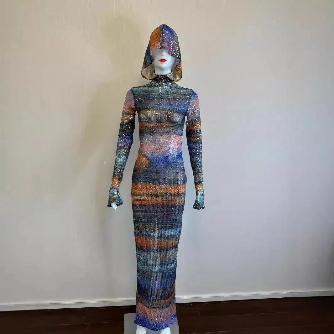 

Costume Printing Color Hooded Stage Campus Performance Personalized Street Wear Vestidos Festas E Eventos Vestidos De Bienvenida