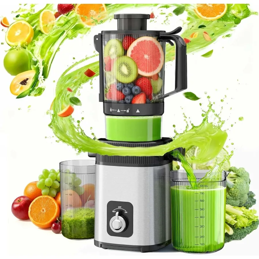 

Kismile Cold Press Juicer for Vegetables and Fruits 4.5 Wide Feed Chute Slow Masticating Juice Maker with Reverse Function Elec