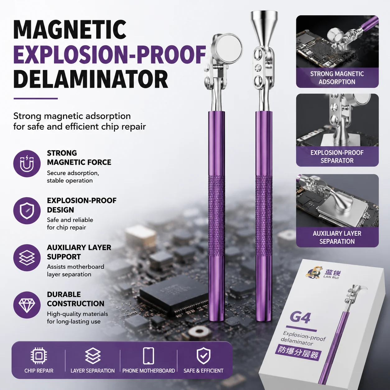 LANRUI G4 Explosion-Proof Magnetic Layer Separator for Mobile Phone Motherboard Repair – Full Metal Rotatable Handle Tool