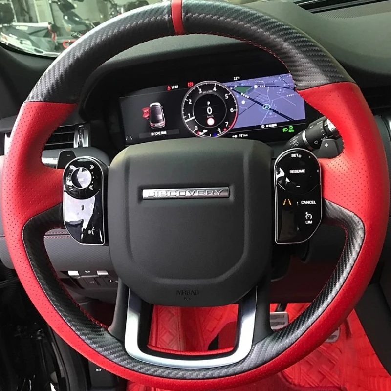 

For Land Rover Range Rover Sport 2014-2017 Hand-Stitched Non-Slip Carbon Fiber red Genuine Leather Car Steering Wheel Cover