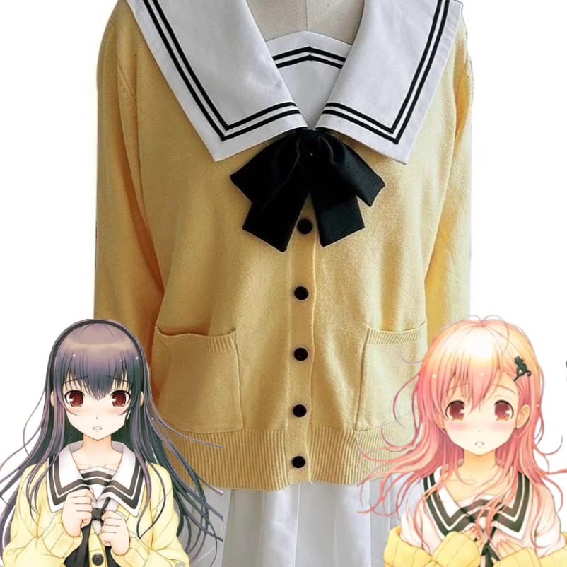 

Anime You and ME and Her: A Love Story Muko Aoi MIYUKI Cosplay Costume Yellow Knitted Sweater JK Uniform Halloween Costume
