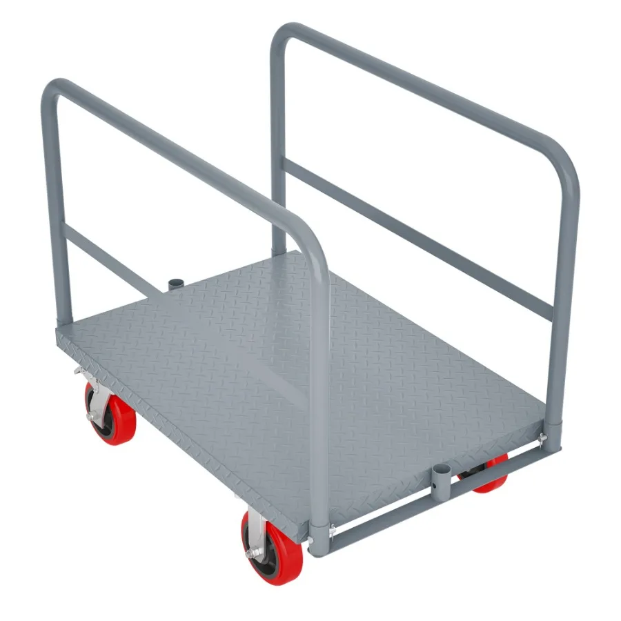 

Steel Panel Truck Heavy Duty Drywall Cart Lumber Cart Platform Truck Flat Cart 2000lbs 6 Swivel Brake Casters with 3 Side Handr