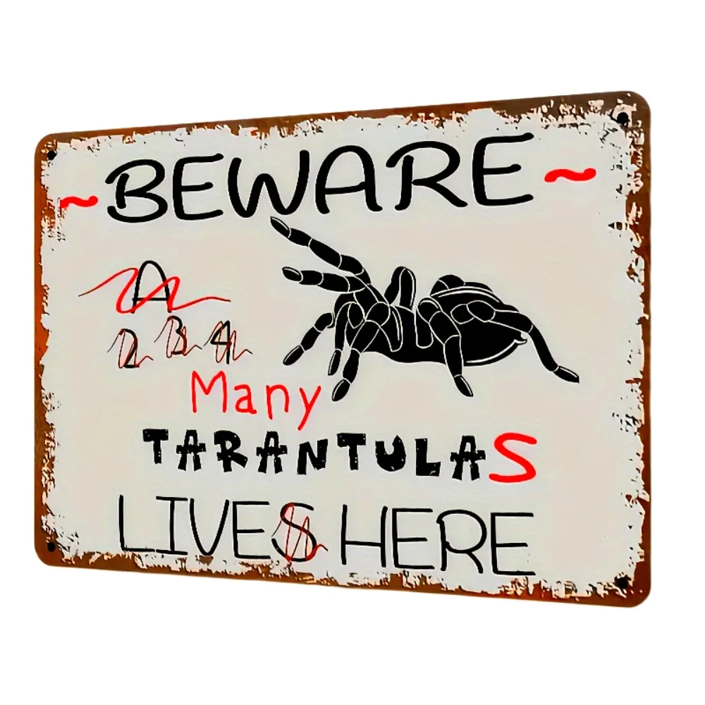 Vintage Beware of Tarantulas Metal Tin Sign, Iron Wall Decor Plaque for Home Bar Garage Men's Cave Café Warning Art