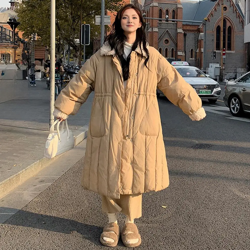 2024 New Korean Solid Down Cotton Coats Women Long Winter Puffer Parkas Thicken Warm Cotton-padded Jacket Zipper Overcoat