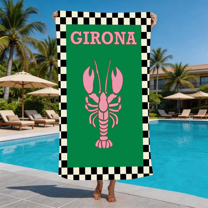 Soft Microfiber Beach Towel Large Checkered Lobster Sandproof Bath Towels Light Girona Print Quick Drying Swim Blanket Pool