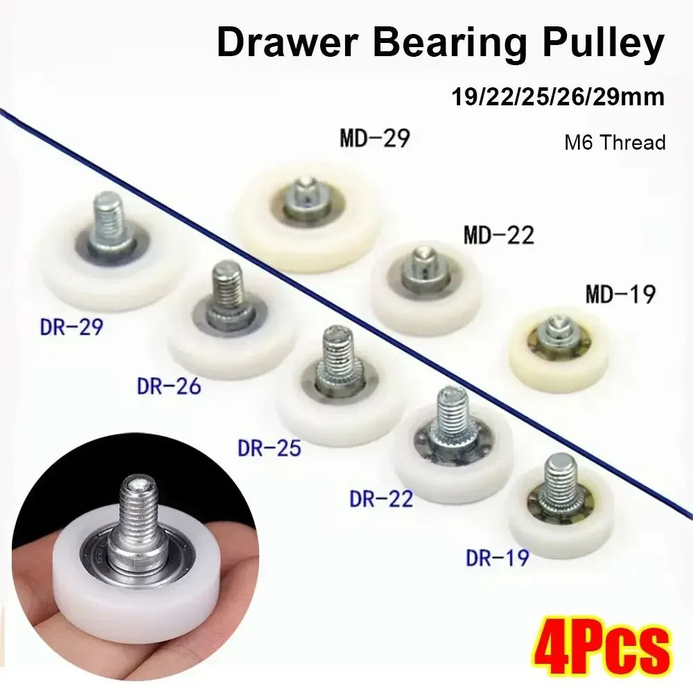 1Pcs With Screw Drawer Bearing Pulley Flat M6 External Thread Cabinet Moving Wheel Nylon Metal Sliding Door Roller Furniture view 4