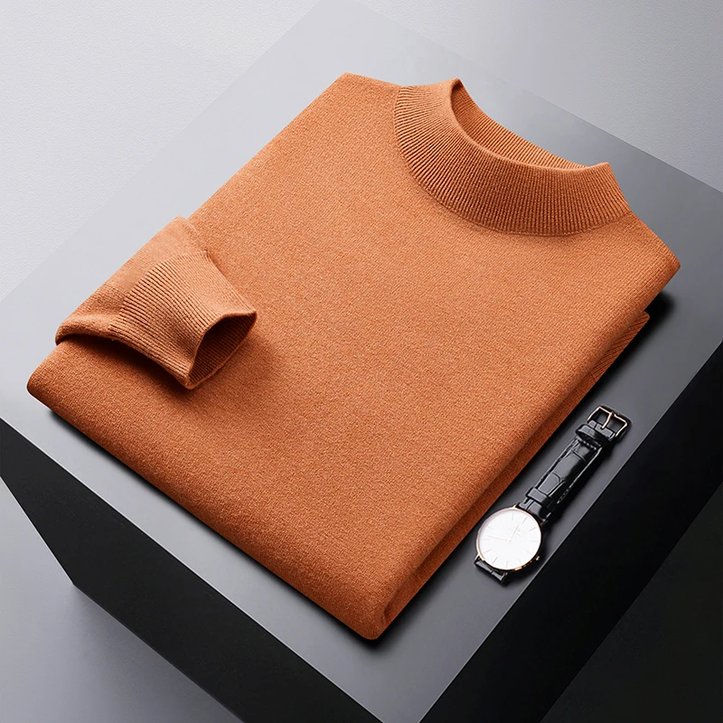 

Autumn and Winter solid color sweater men's elastic comfortable warm cold-resistant top fashion casual half turtleneck sweater