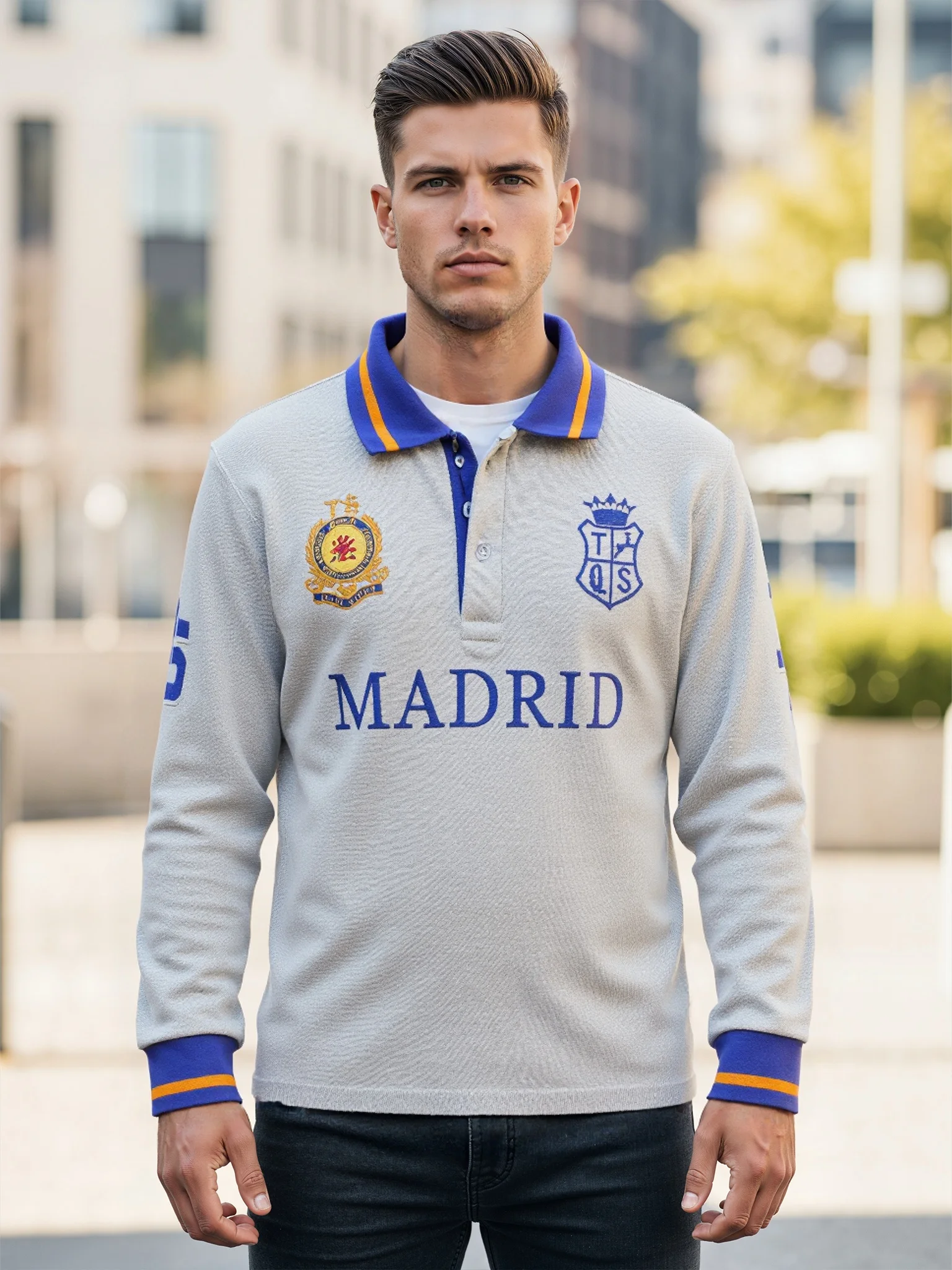 Men\'s polo shirt Madrid long sleeve casual high-end cotton embroidery luxury stitching contrast color original design