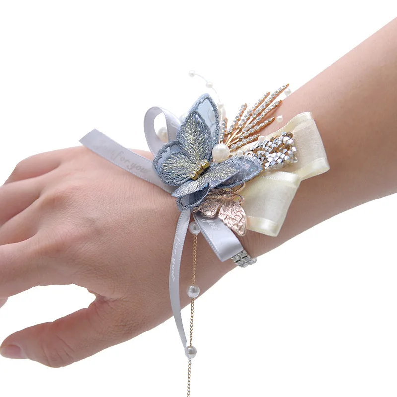 New Wrist Corsage akcesoria ślubne Artifical Flowers Butterflies Marriage dama de honor весільні аксесуари