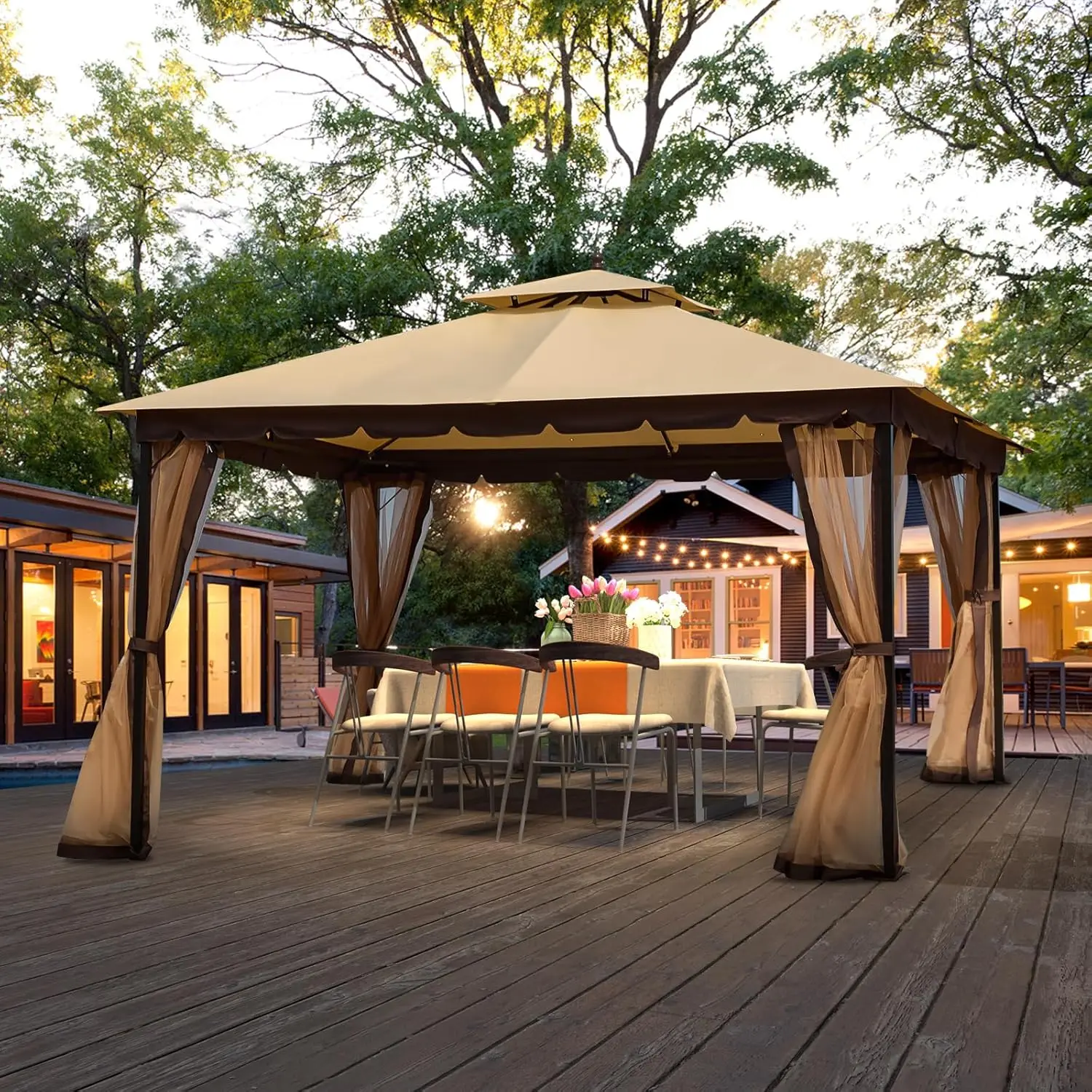 

[New-Gen] Outdoor Patio Gazebo 10x12,Gazebo with Mosquito Netting[Metal Heavy Duty Frame],Outdoor Canopy Gazebo with Mosquito