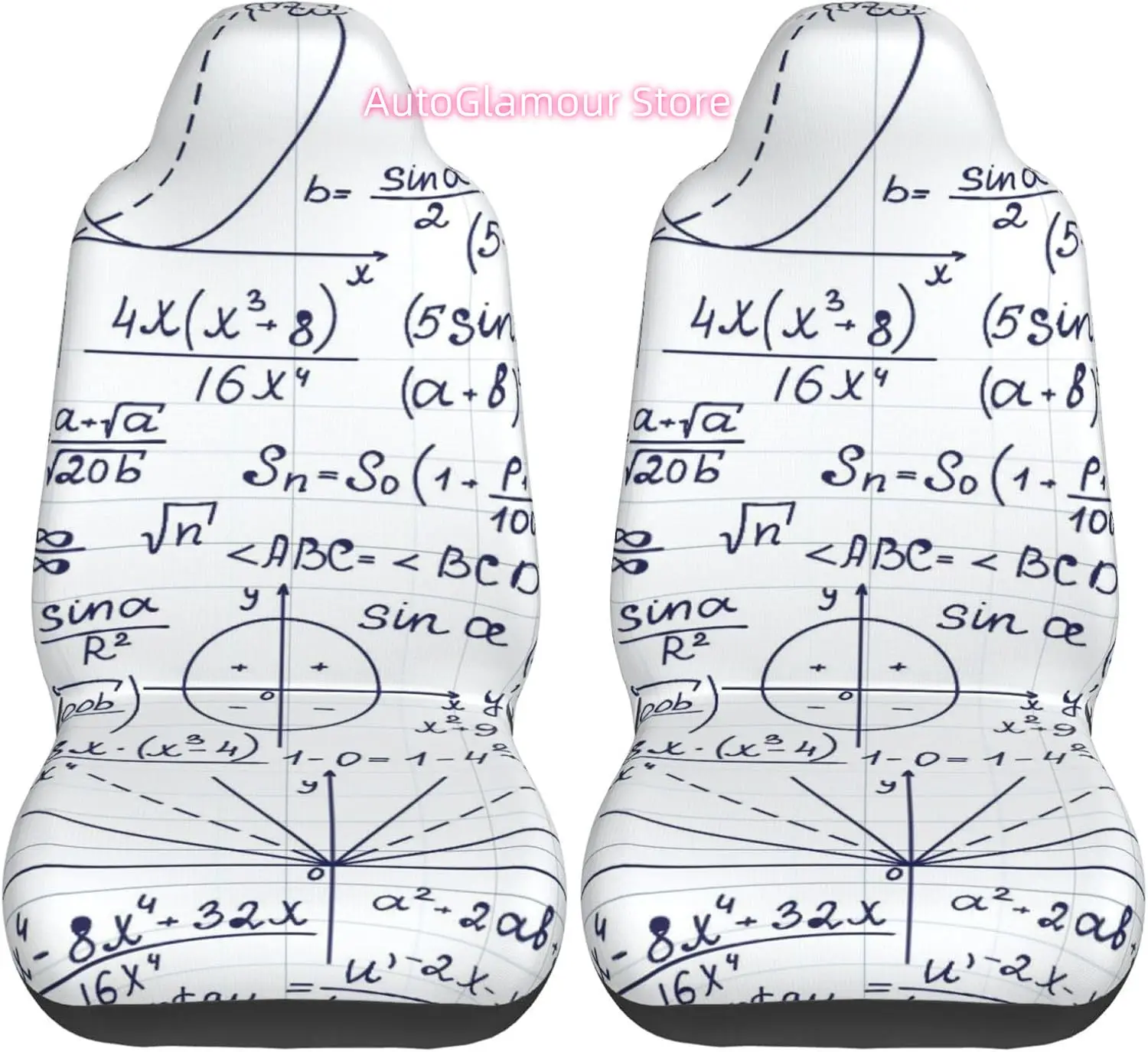 School Genius Smart Student Math Geometry Universal Car Seat Covers 2-Piece Set - Stretch-to-Fit Front Seat Protectors for Cars,