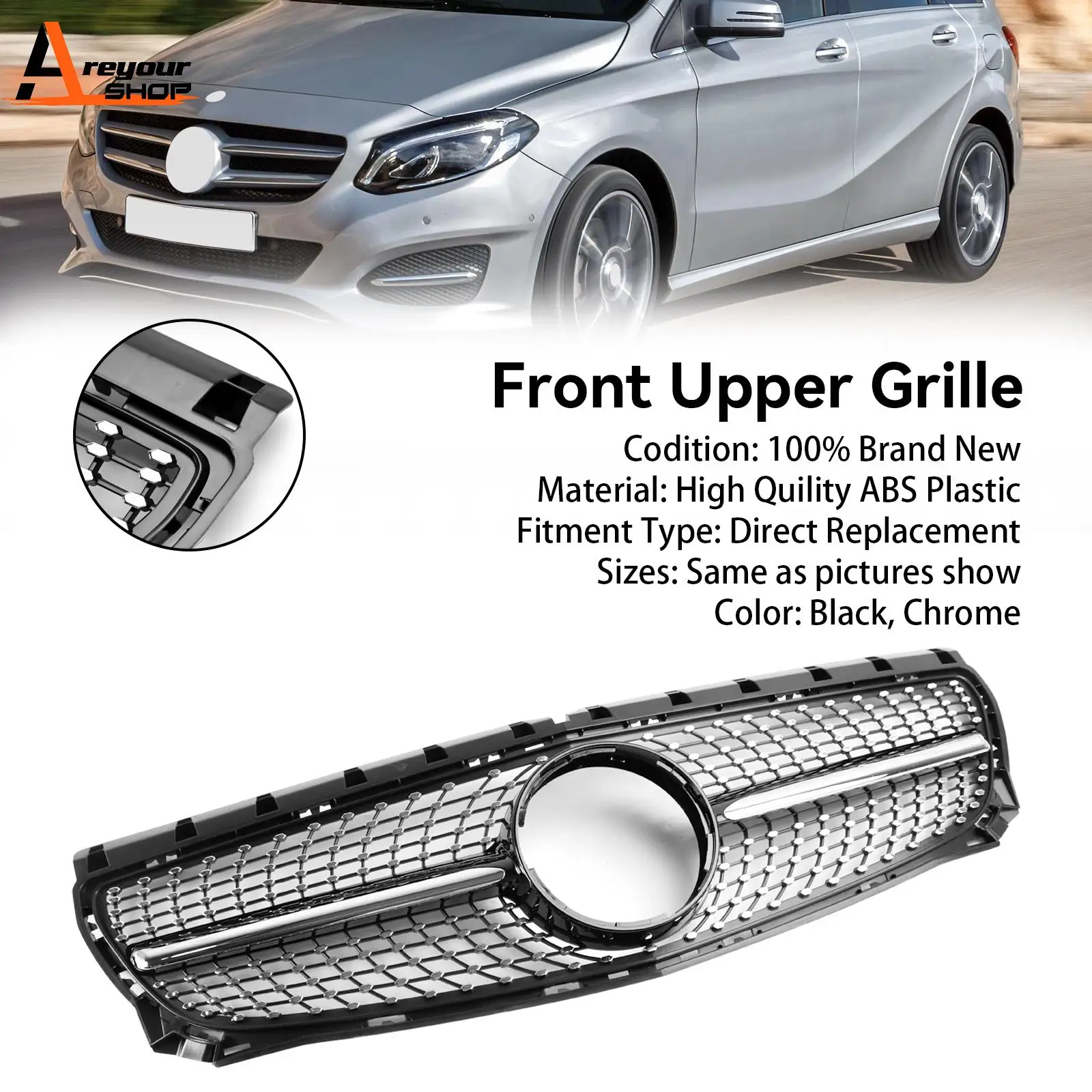 Front Bumper Grill Grille Fit Mercedes Benz B-Class W246 2011-2014 Diamond