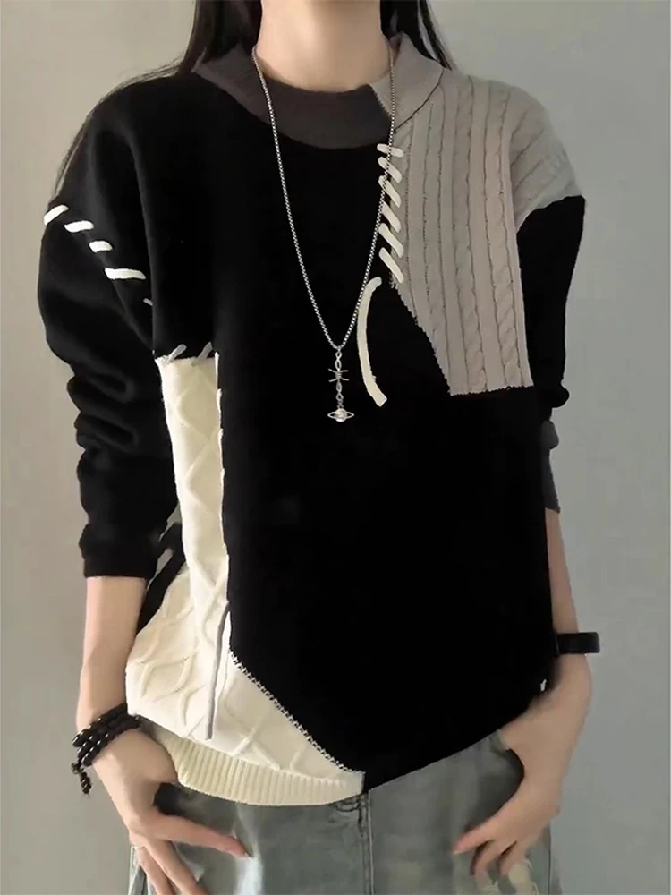 

Повседневный свободный мужской вязаный свитер, круглый цвет, дизайн Blo, зимний модный мягкий полиэстер, топ с геометрическим узором