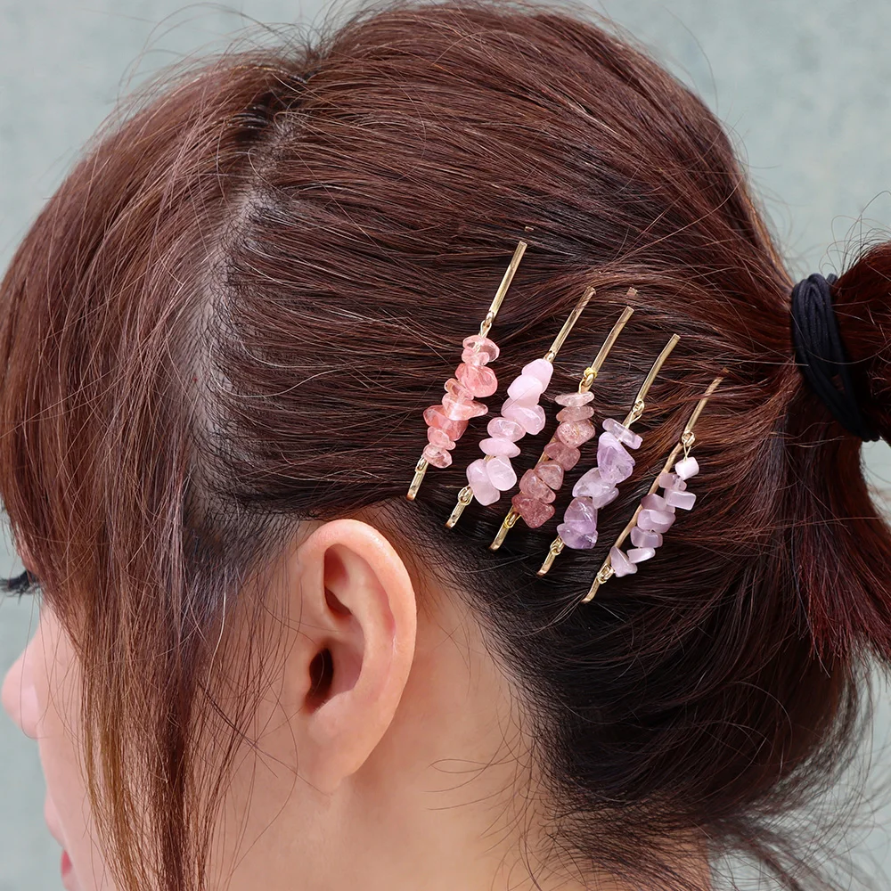 New Fashion Boho Gravel Stone Hairpins Irregular Healing Crystal Chip Beads Barrettes Hair Clips For Women Hair Accessories