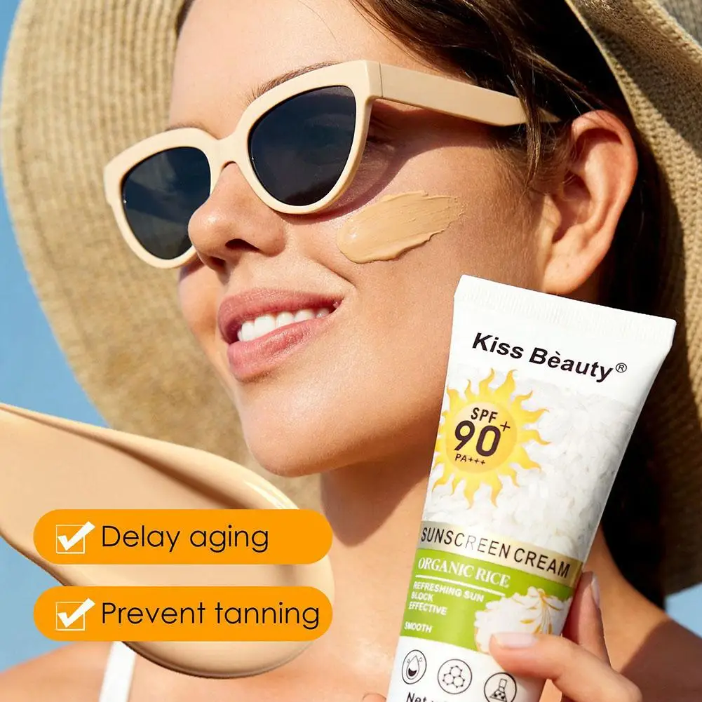 60ml Original Body Face Sunscreen Refresh Sun Block Smooth UV Protection SPF90++++ Organic Rice White Skin Color Sunscreen Cream